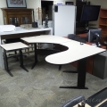 Blonde and Black Height Adjustable U / C Suite Desk w Bullet Top